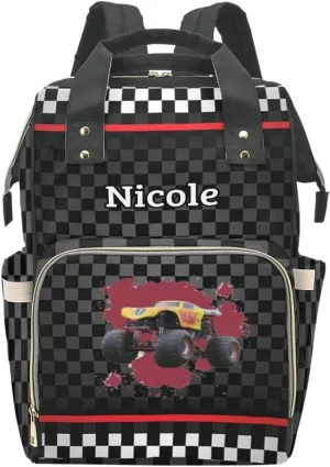 Personalized Diaper Backpack Race Truck Car Custom Name Multi Function Diaper Bag Travel Daypack Nursing Nappy Mommy Bag