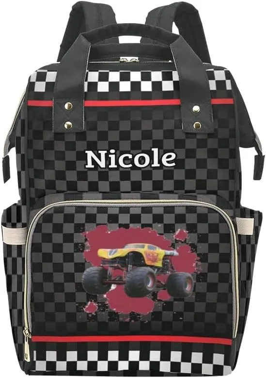 Personalized Diaper Backpack Race Truck Car Custom Name Multi Function Diaper Bag Travel Daypack Nursing Nappy Mommy Bag