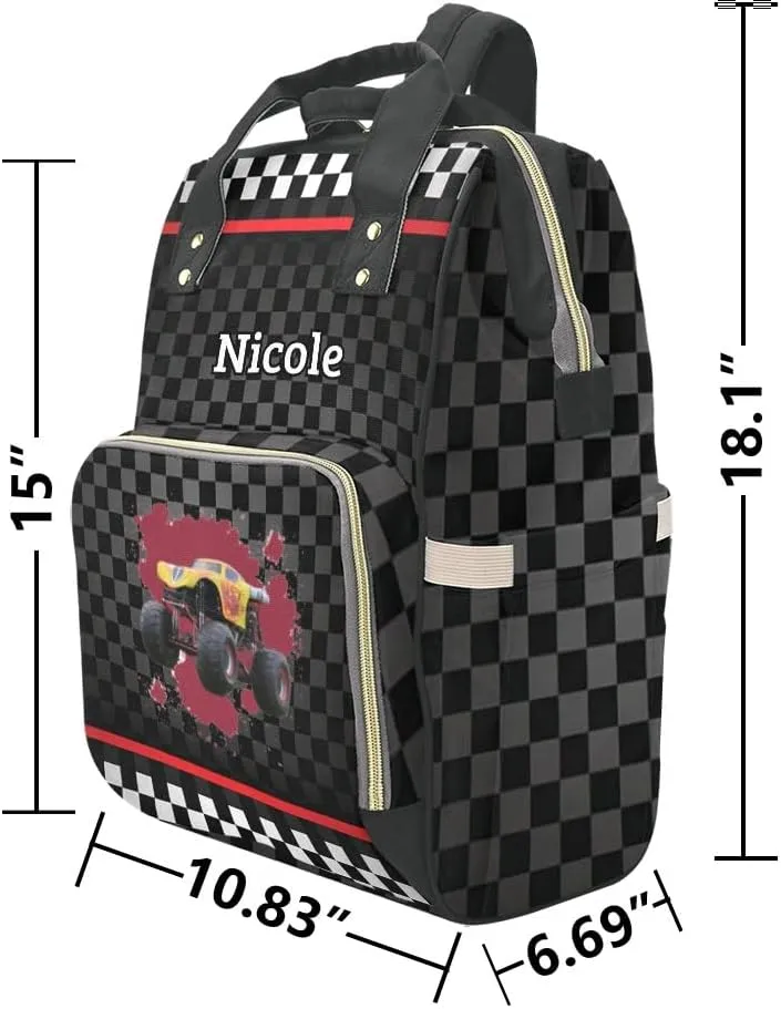 Personalized Diaper Backpack Race Truck Car Custom Name Multi Function Diaper Bag Travel Daypack Nursing Nappy Mommy Bag