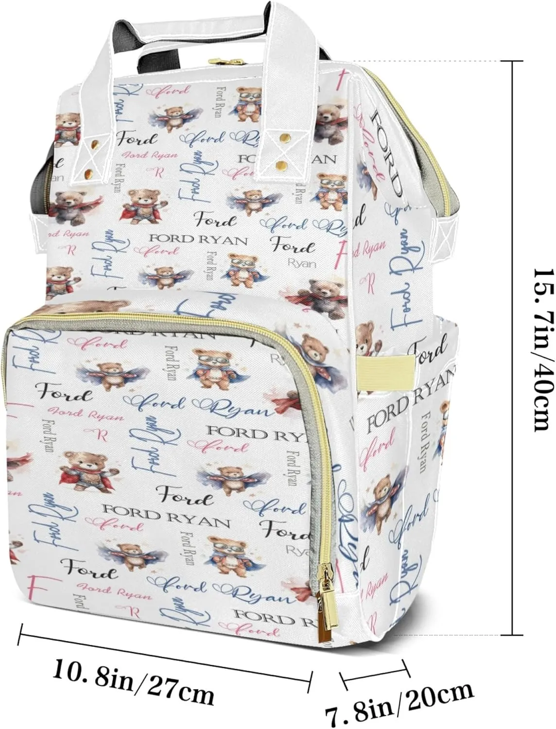 Personalized Diaper Backpack with Name, Custom Bear Baby Backpack Diaper Bag, Boy Girl Multifunctional Mommy Bag