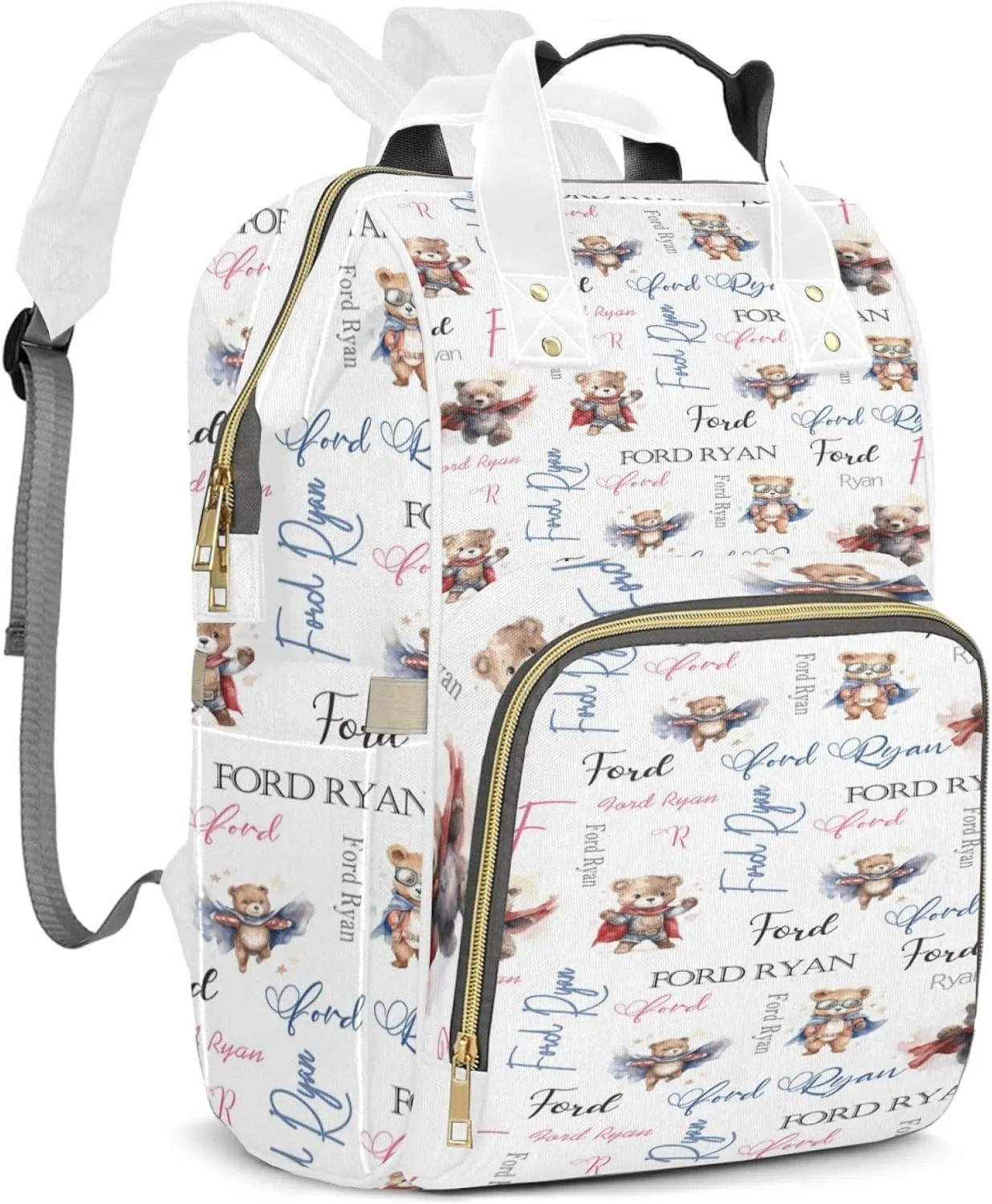 Personalized Diaper Backpack with Name, Custom Bear Baby Backpack Diaper Bag, Boy Girl Multifunctional Mommy Bag