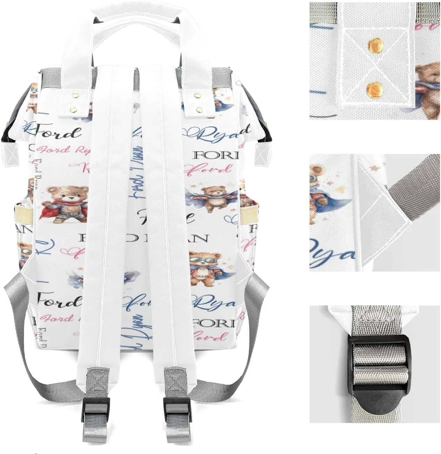 Personalized Diaper Backpack with Name, Custom Bear Baby Backpack Diaper Bag, Boy Girl Multifunctional Mommy Bag