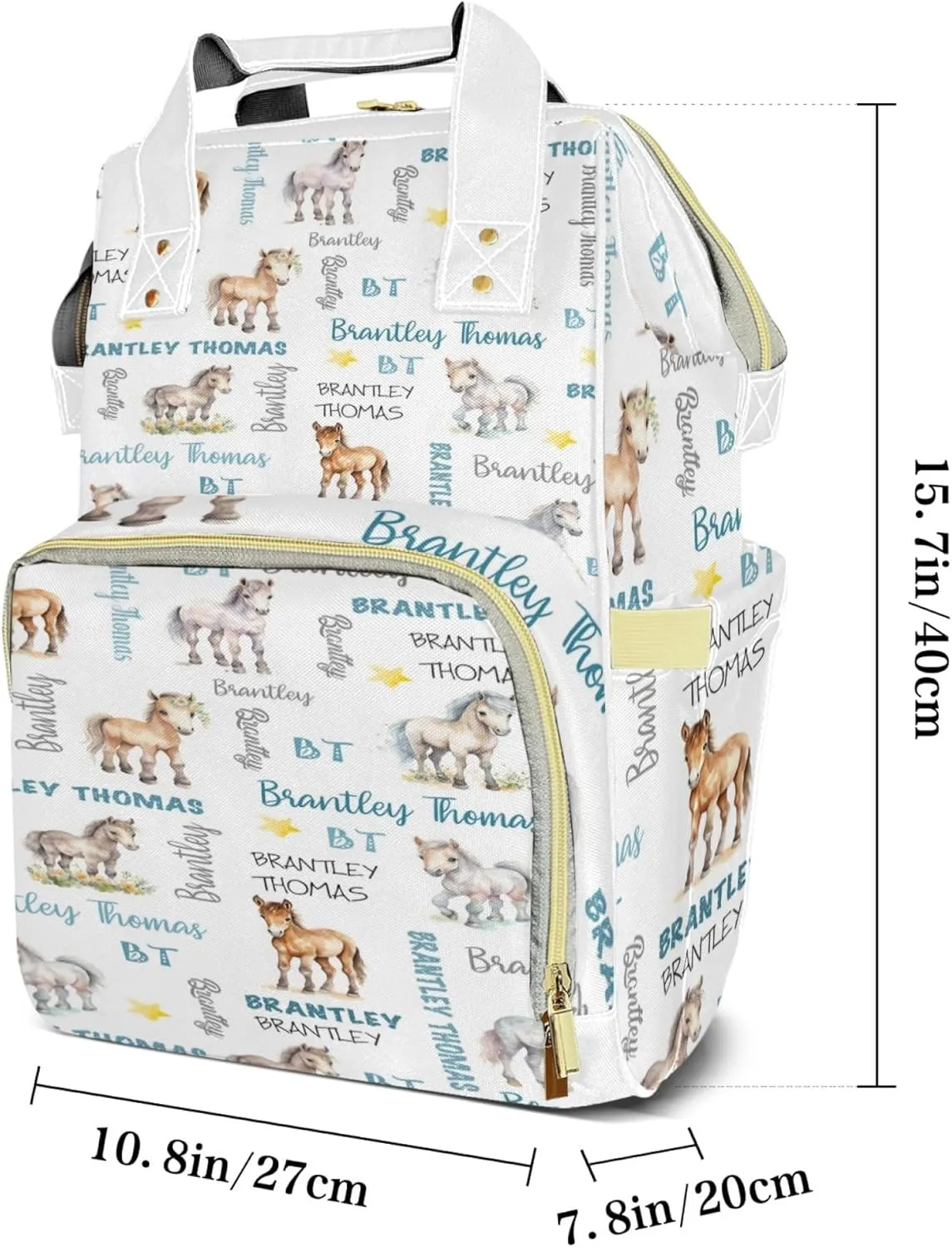 Personalized Diaper Backpack with Name, Custom Horse Baby Backpack Diaper Bag, Boy Girl Multifunctional Mommy Bag
