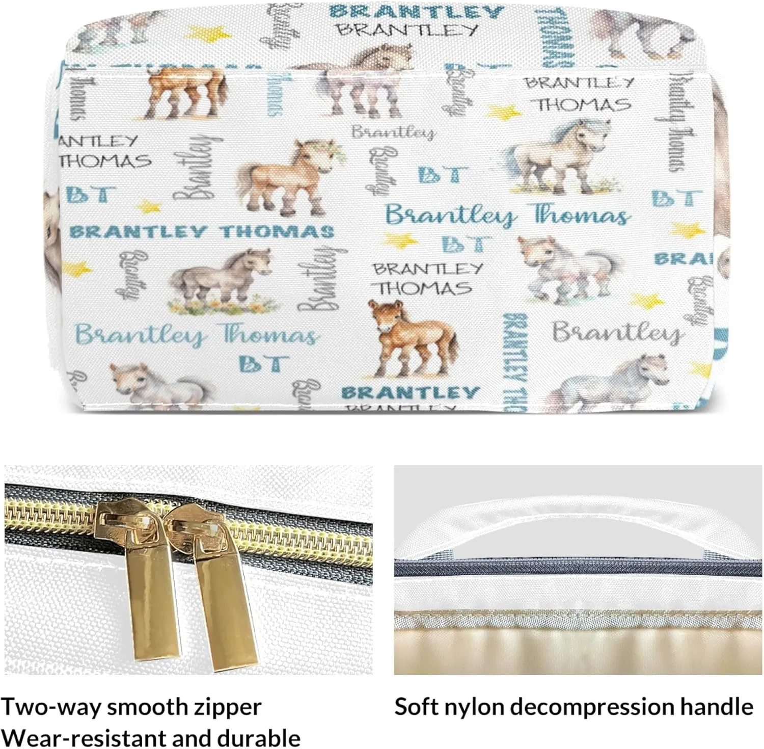 Personalized Diaper Backpack with Name, Custom Horse Baby Backpack Diaper Bag, Boy Girl Multifunctional Mommy Bag