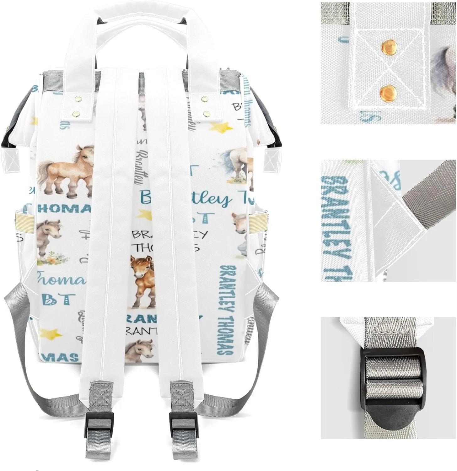 Personalized Diaper Backpack with Name, Custom Horse Baby Backpack Diaper Bag, Boy Girl Multifunctional Mommy Bag