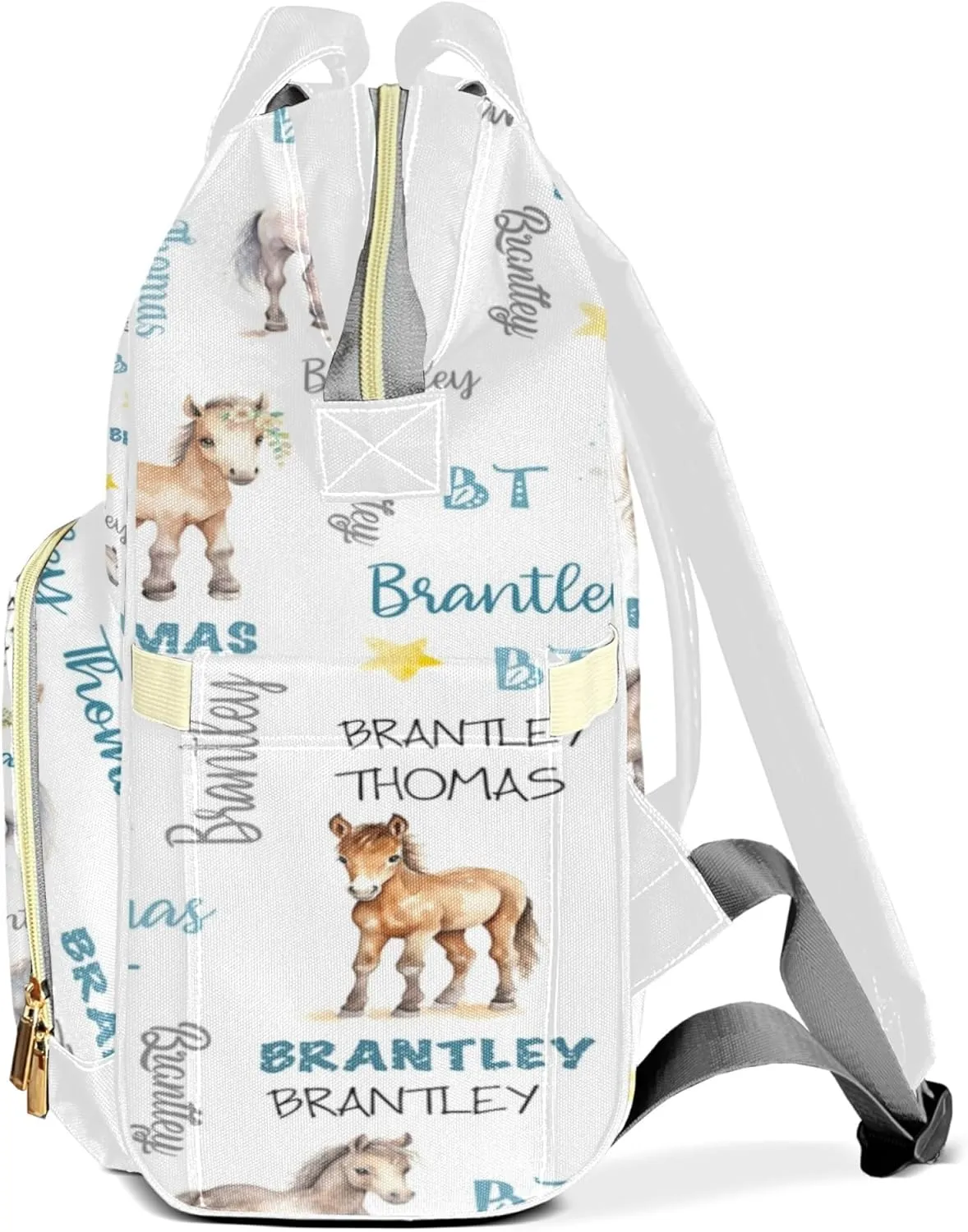 Personalized Diaper Backpack with Name, Custom Horse Baby Backpack Diaper Bag, Boy Girl Multifunctional Mommy Bag
