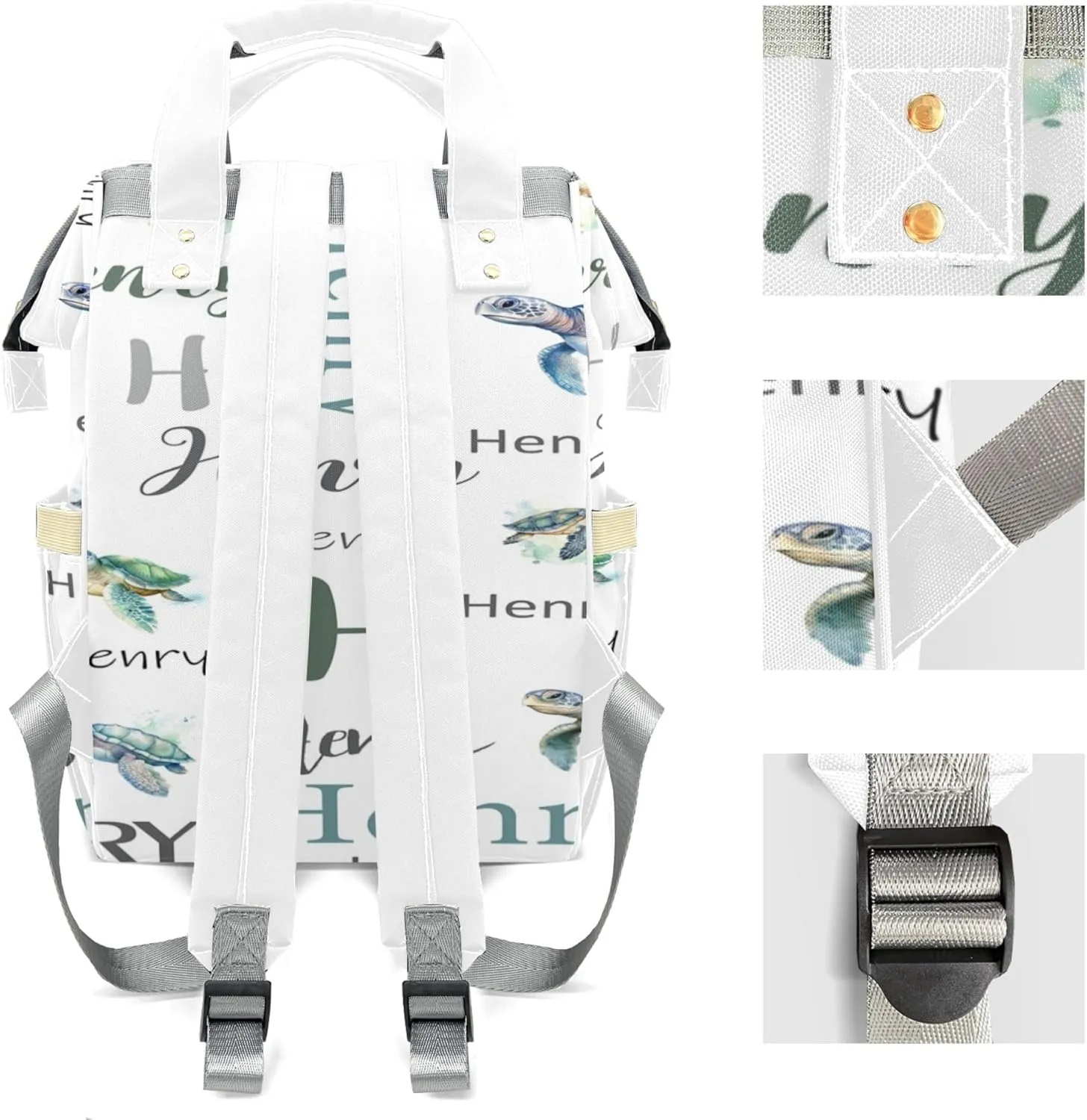 Personalized Diaper Backpack with Name, Custom Sea Turtle Baby Backpack Diaper Bag, Boy Girl Multifunctional Mommy Bag