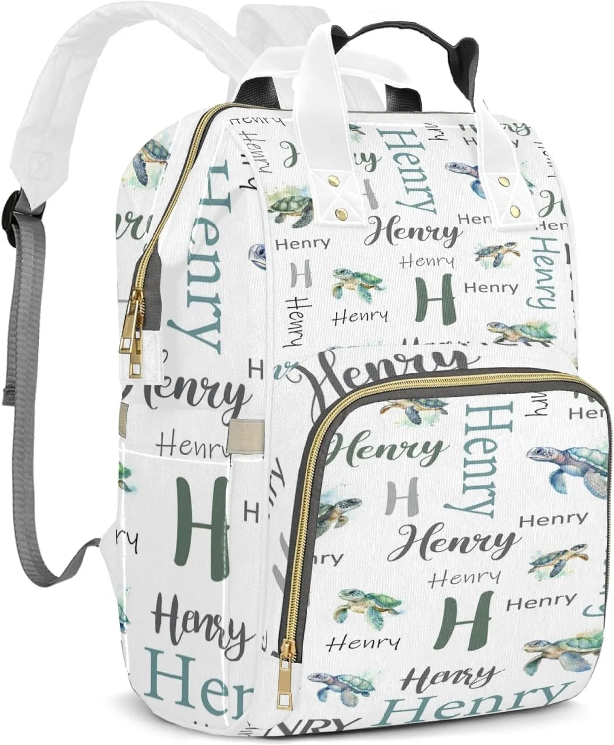 Personalized Diaper Backpack with Name, Custom Sea Turtle Baby Backpack Diaper Bag, Boy Girl Multifunctional Mommy Bag