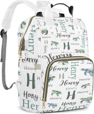 Personalized Diaper Backpack with Name, Custom Sea Turtle Baby Backpack Diaper Bag, Boy Girl Multifunctional Mommy Bag