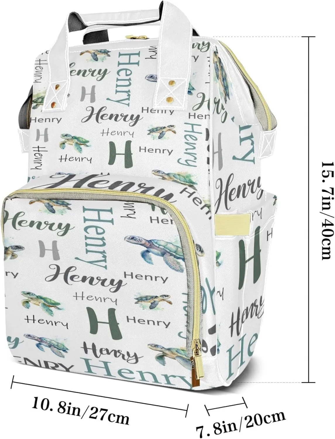 Personalized Diaper Backpack with Name, Custom Sea Turtle Baby Backpack Diaper Bag, Boy Girl Multifunctional Mommy Bag