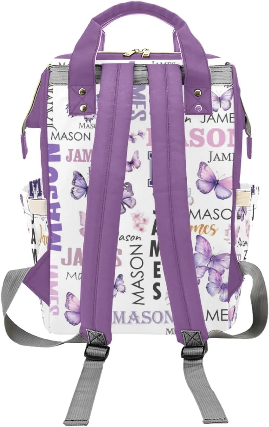 Personalized Diaper Bag Backpack for Women, Custom Name Nursing Mommy Daypack, Diaper Bag for Boys Girls, New Mom Gifts (Butterfly Purple)