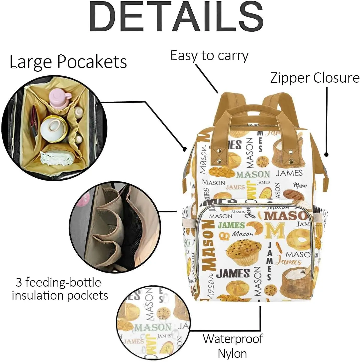 Personalized Diaper Bag Backpack for Women, Custom Name Nursing Mommy Daypack, Diaper Bag for Girls Boys, New Mom Gifts (Cake)