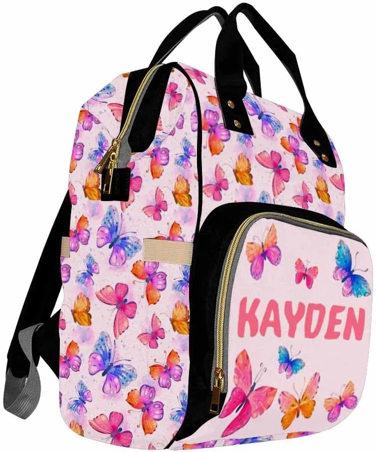 Personalized Diaper Bag Backpack with Name Custom Butterfly Pattern Monogram Backpack Travel Outdoor Mommy Bag Customized Gift for Newborn Baby Boys Girls Father's Day Mother's Day Christmas Birthday
