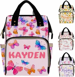 Personalized Diaper Bag Backpack with Name Custom Butterfly Pattern Monogram Backpack Travel Outdoor Mommy Bag Customized Gift for Newborn Baby Boys Girls Father's Day Mother's Day Christmas Birthday