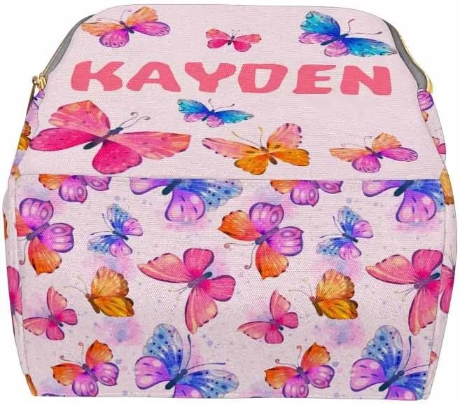 Personalized Diaper Bag Backpack with Name Custom Butterfly Pattern Monogram Backpack Travel Outdoor Mommy Bag Customized Gift for Newborn Baby Boys Girls Father's Day Mother's Day Christmas Birthday