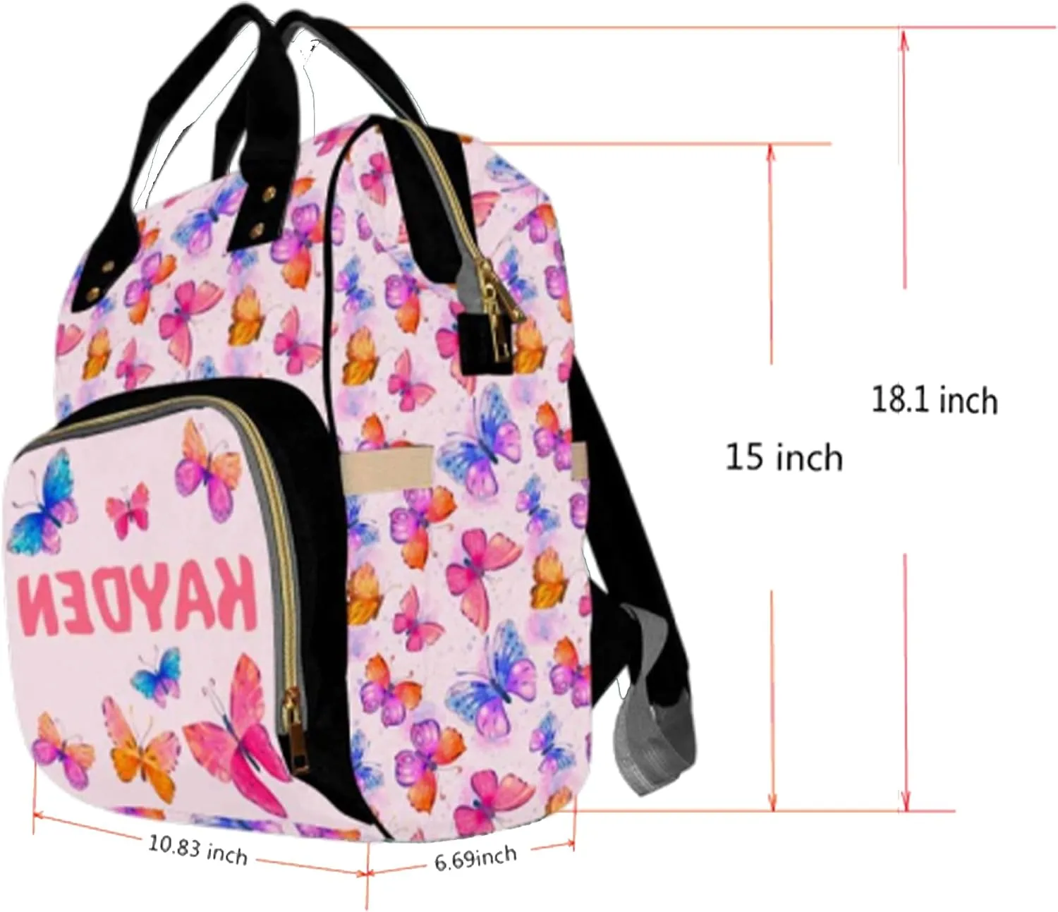 Personalized Diaper Bag Backpack with Name Custom Butterfly Pattern Monogram Backpack Travel Outdoor Mommy Bag Customized Gift for Newborn Baby Boys Girls Father's Day Mother's Day Christmas Birthday