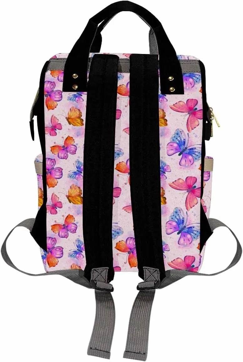 Personalized Diaper Bag Backpack with Name Custom Butterfly Pattern Monogram Backpack Travel Outdoor Mommy Bag Customized Gift for Newborn Baby Boys Girls Father's Day Mother's Day Christmas Birthday