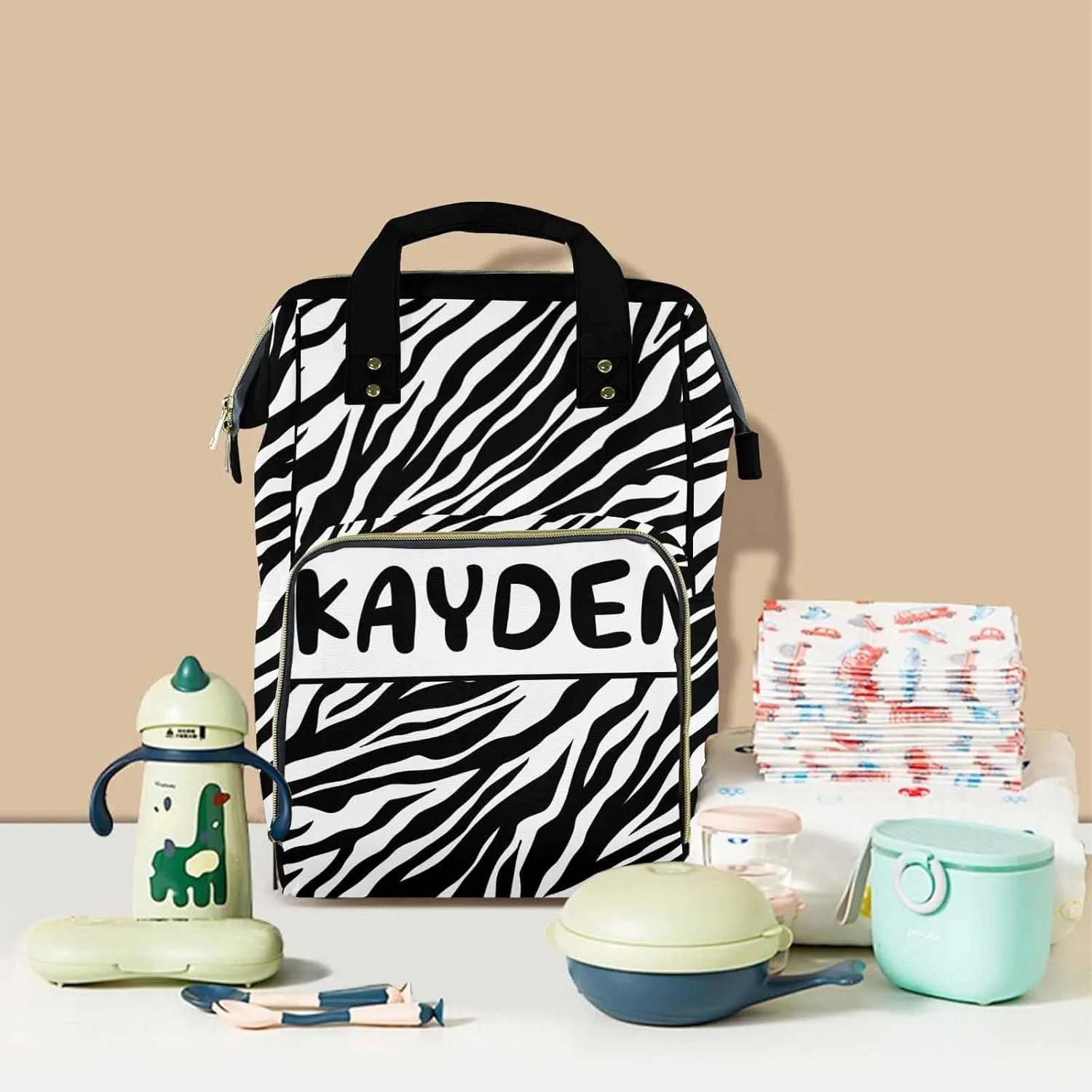 Personalized Diaper Bag Backpack with Name, Streak Custom Monogram Backpack Travel Outdoor Mommy Baby Bag, Customized Gift for Newborn Baby Boys & Girls Father's Day Mother's Day Christmas Birthday
