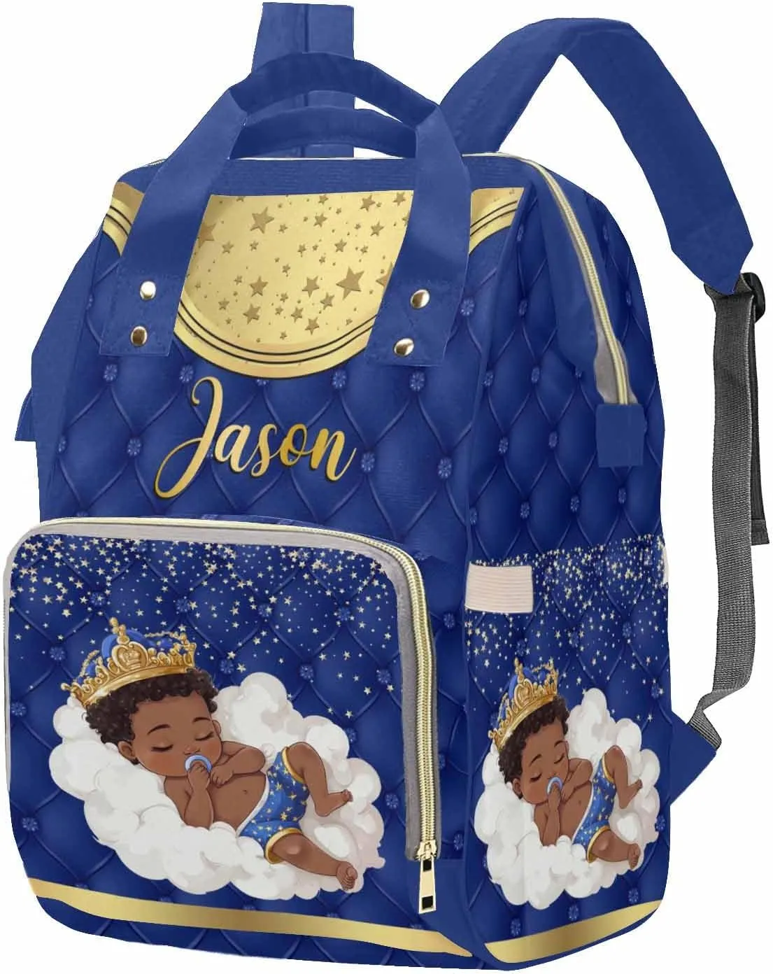 Personalized Diaper Bag Mommy Bag with Multi-function Shoulders Outdoor Backpack for Newborn Baby Boy Crown, Customized Nappy Backpack with Thermal Pockets Nursing Bags for New Year