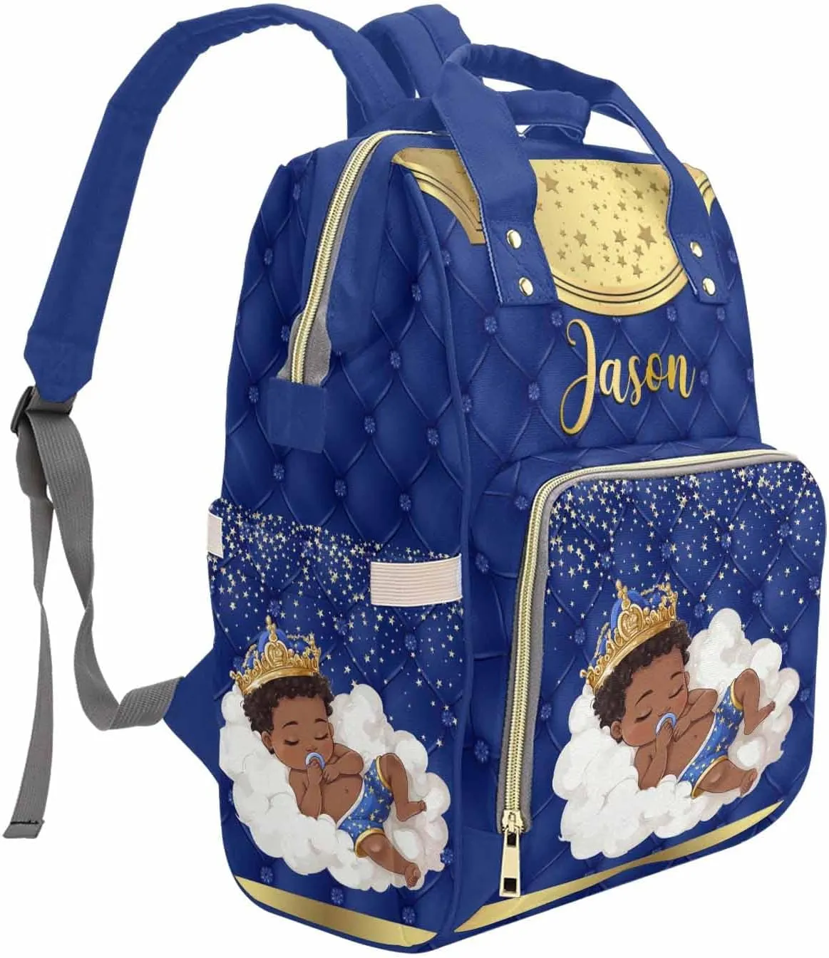 Personalized Diaper Bag Mommy Bag with Multi-function Shoulders Outdoor Backpack for Newborn Baby Boy Crown, Customized Nappy Backpack with Thermal Pockets Nursing Bags for New Year
