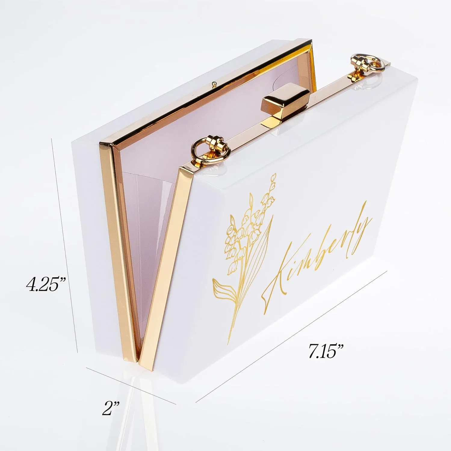 Personalized Gifts for Women, Personalized Purse with Birth Flower and Name Acrylic Clear and Silver Frame Clutch Bag, Birthday Gifts for Women Handbag with Removable Chain