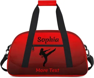 Personalized Kids Duffle Bag for Girls, Custom Sport Gym Bag with Name, Fit School Practice, or Overnight Weekender Travel Red Martial Arts