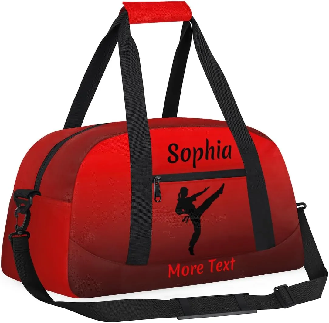 Personalized Kids Duffle Bag for Girls, Custom Sport Gym Bag with Name, Fit School Practice, or Overnight Weekender Travel Red Martial Arts