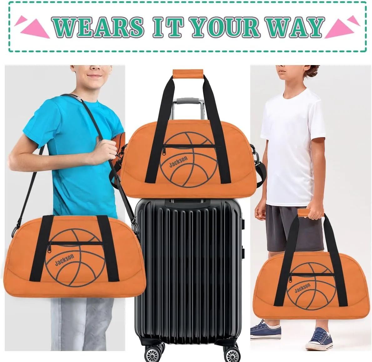 Personalized Kids Gym Bag Basketball Print Sport Custom Name Sport Duffel Bag for Teens Boys Large Practice Workout Bags Travel Duffel Bag