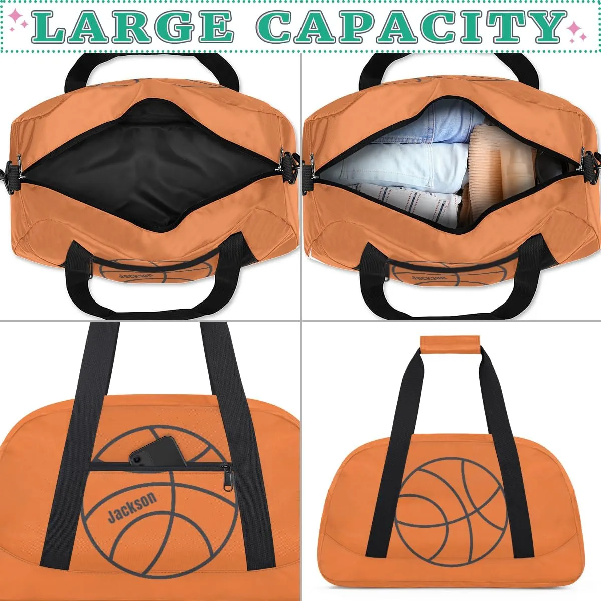 Personalized Kids Gym Bag Basketball Print Sport Custom Name Sport Duffel Bag for Teens Boys Large Practice Workout Bags Travel Duffel Bag