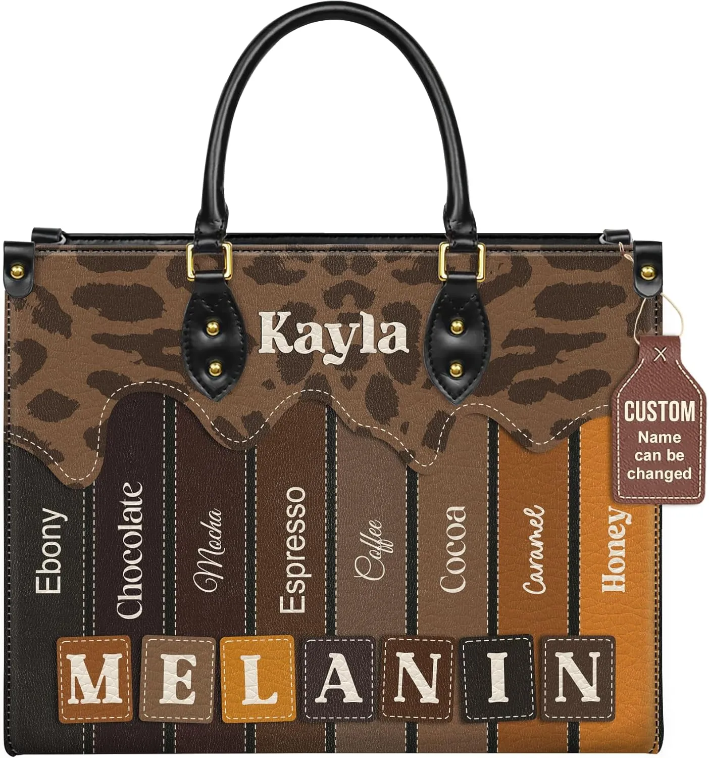 Personalized Leather Handbag with Zipper for African American Woman, Custom Purses Gift For Black Women, Mother's Day Gift