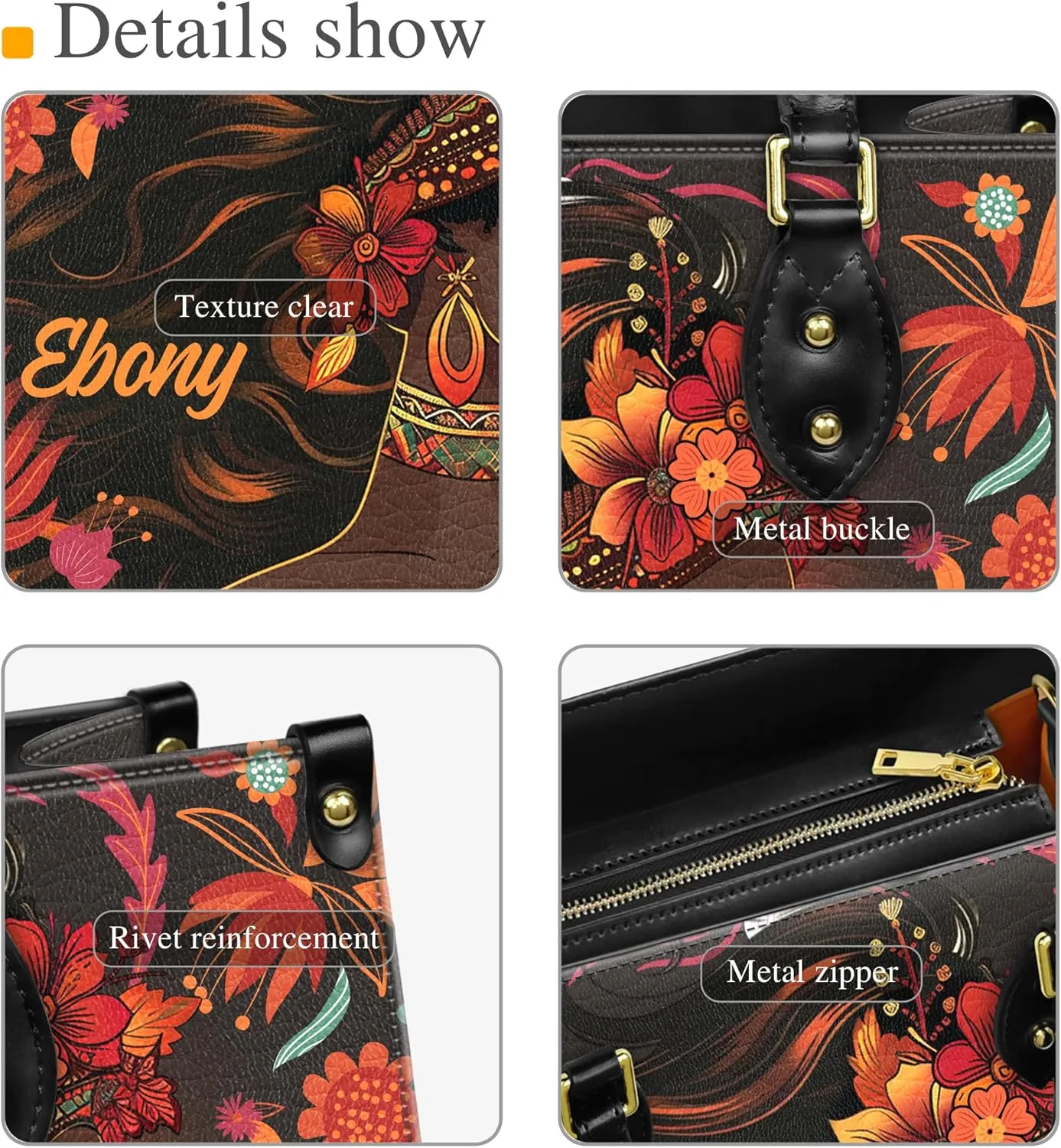 Personalized Leather Handbag with Zipper for African American Woman, Custom Purses Gift For Black Women, Mother's Day Gift