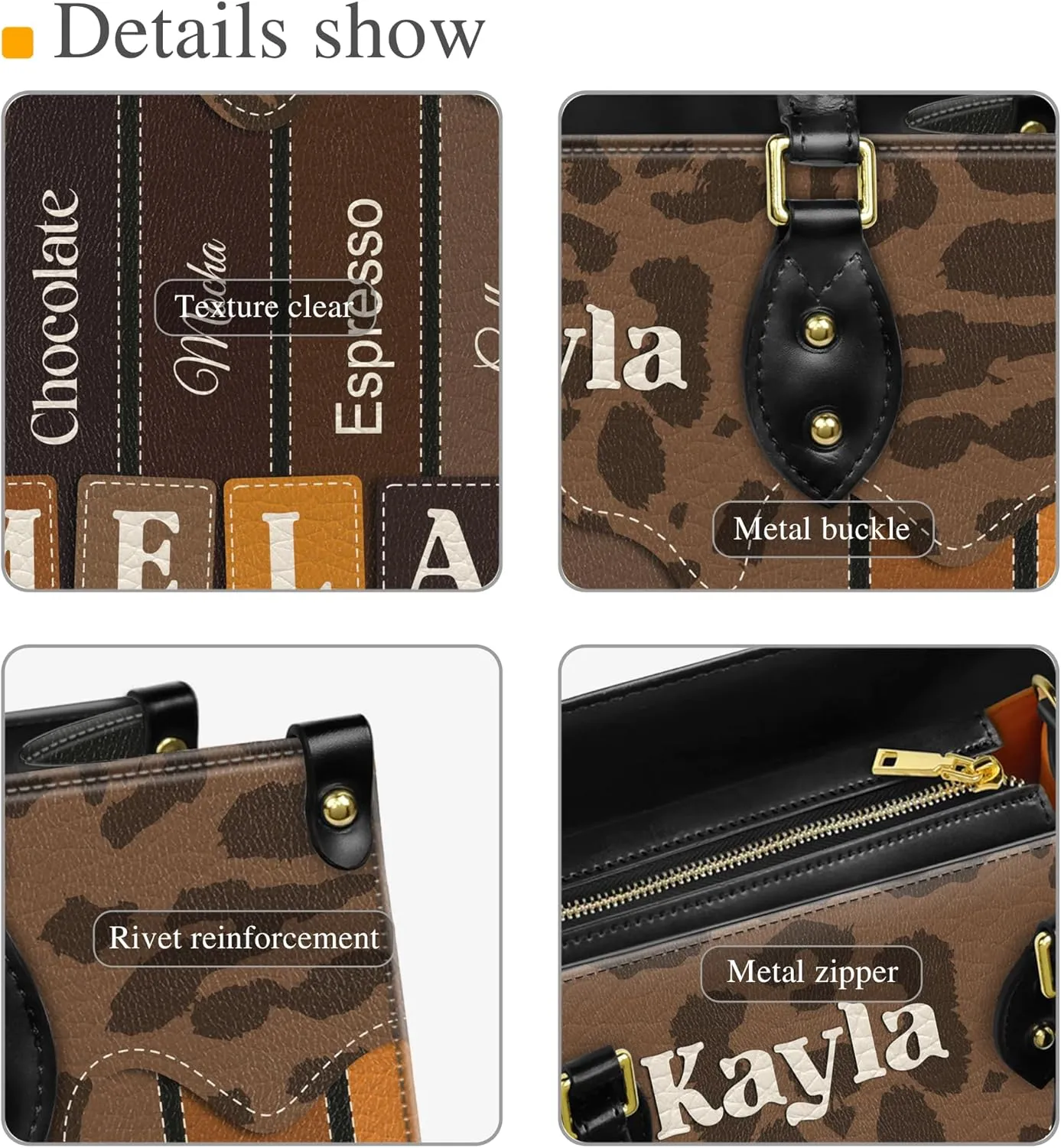 Personalized Leather Handbag with Zipper for African American Woman, Custom Purses Gift For Black Women, Mother's Day Gift