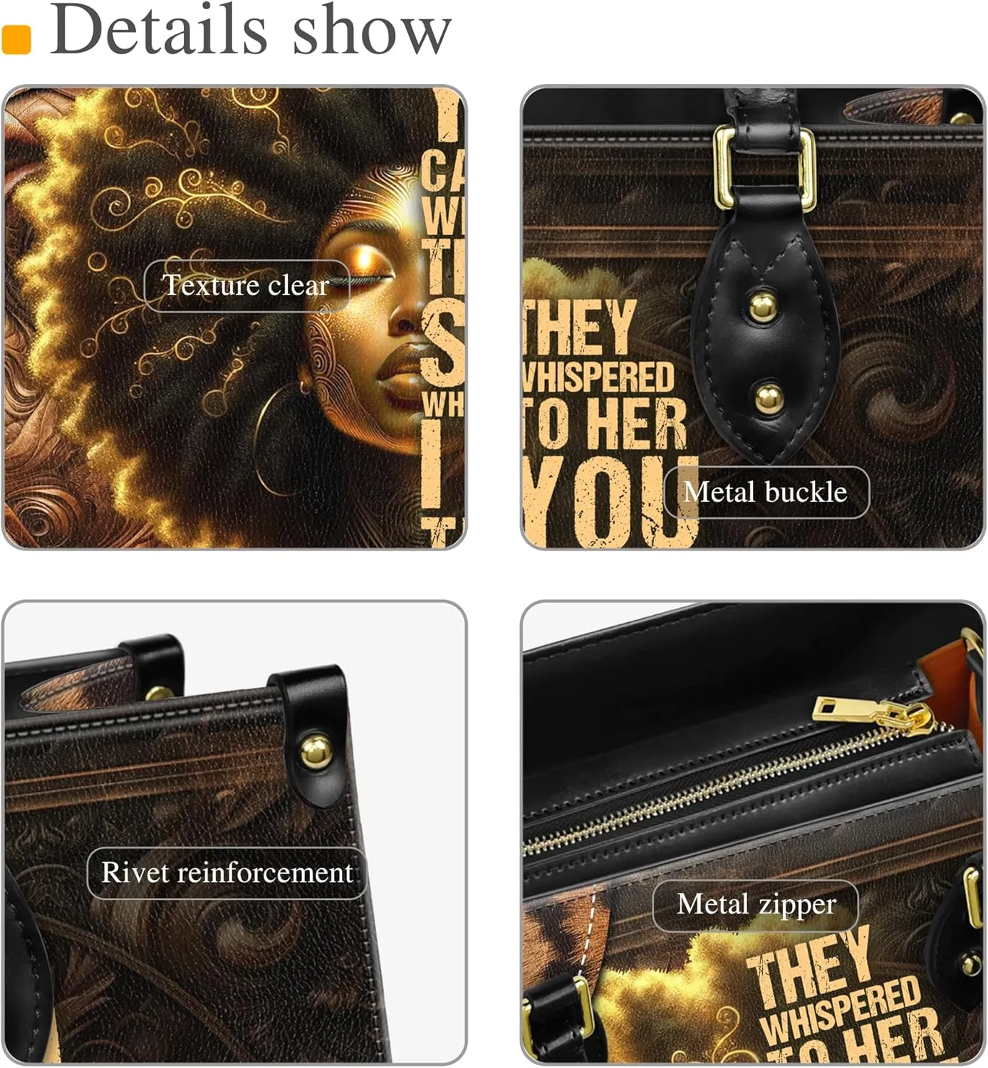 Personalized Leather Handbag with Zipper for African American Woman, Custom Purses Gift For Black Women, Mother's Day Gift