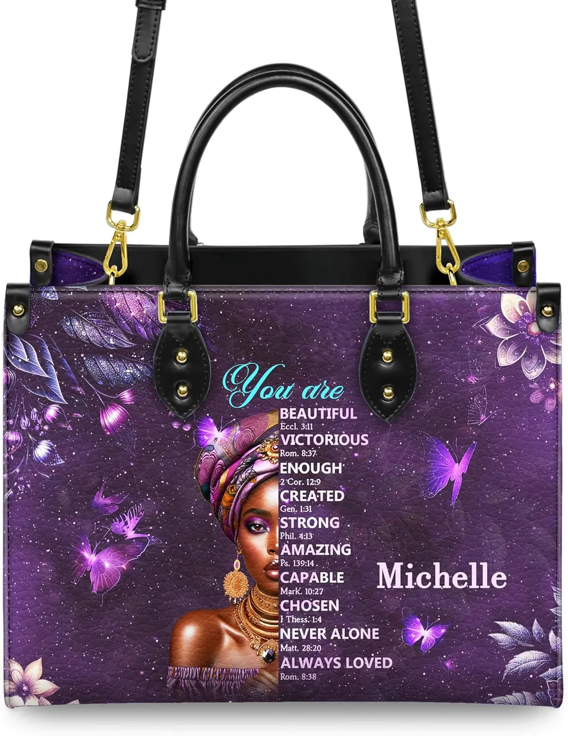 Personalized Leather Handbag with Zipper for African American Woman, Custom Purses Gift For Black Women, Mother's Day Gift