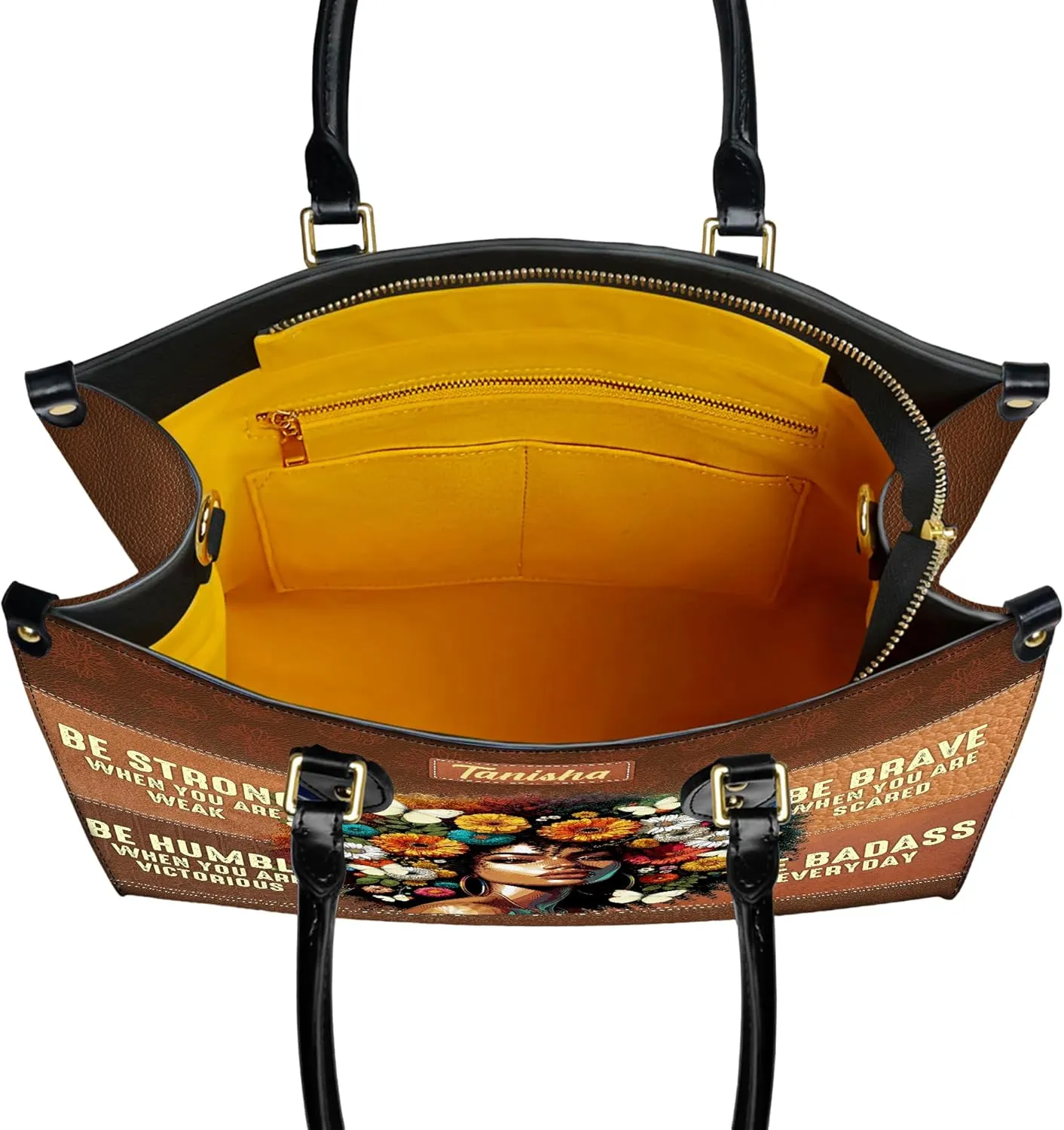 Personalized Leather Handbag with Zipper for African American Woman, Custom Purses Gift For Black Women, Mother's Day Gift