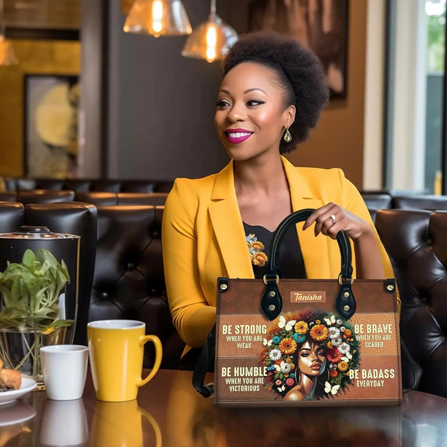 Personalized Leather Handbag with Zipper for African American Woman, Custom Purses Gift For Black Women, Mother's Day Gift