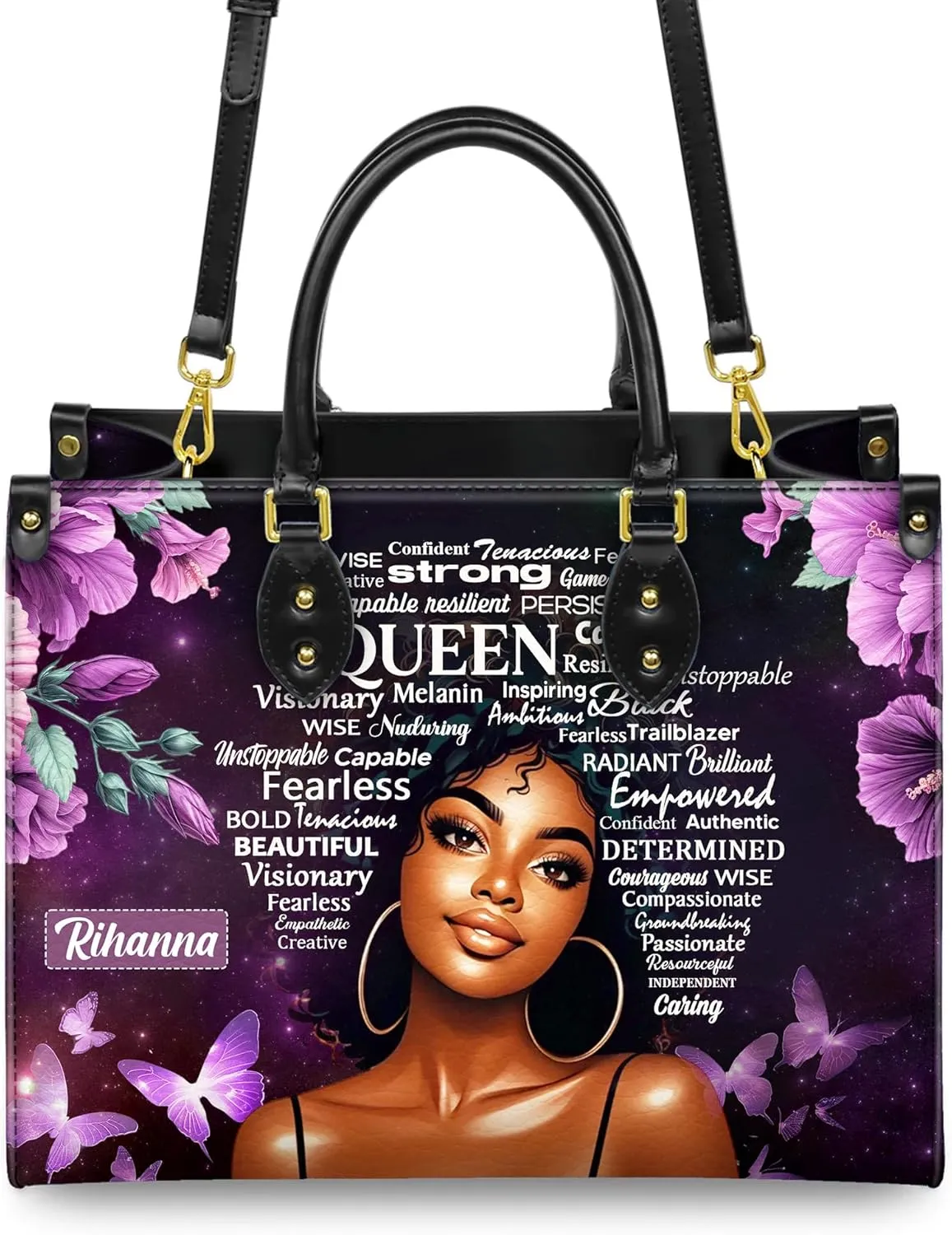 Personalized Leather Handbag with Zipper for African American Woman, Custom Purses Gift For Black Women, Mother's Day Gift