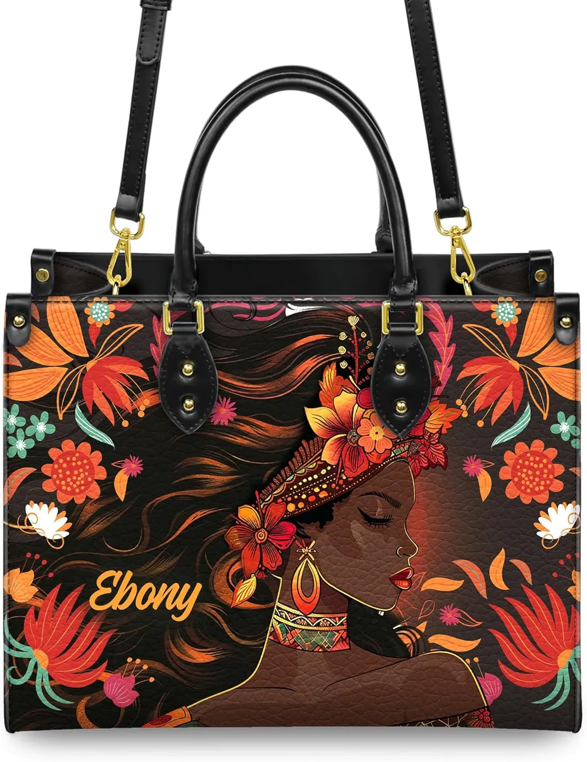 Personalized Leather Handbag with Zipper for African American Woman, Custom Purses Gift For Black Women, Mother's Day Gift