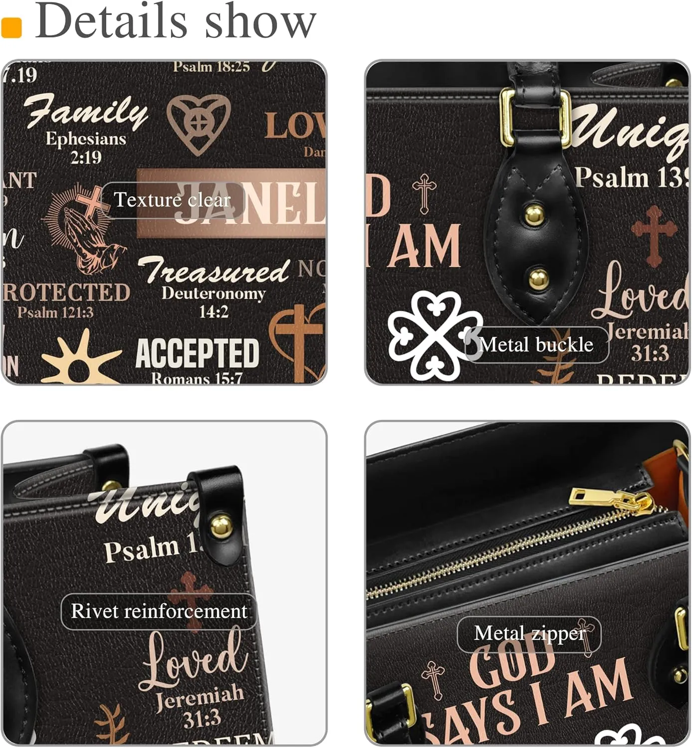 Personalized Leather Handbag with Zipper for African American Woman, Custom Purses Gift For Black Women, Mother's Day Gift