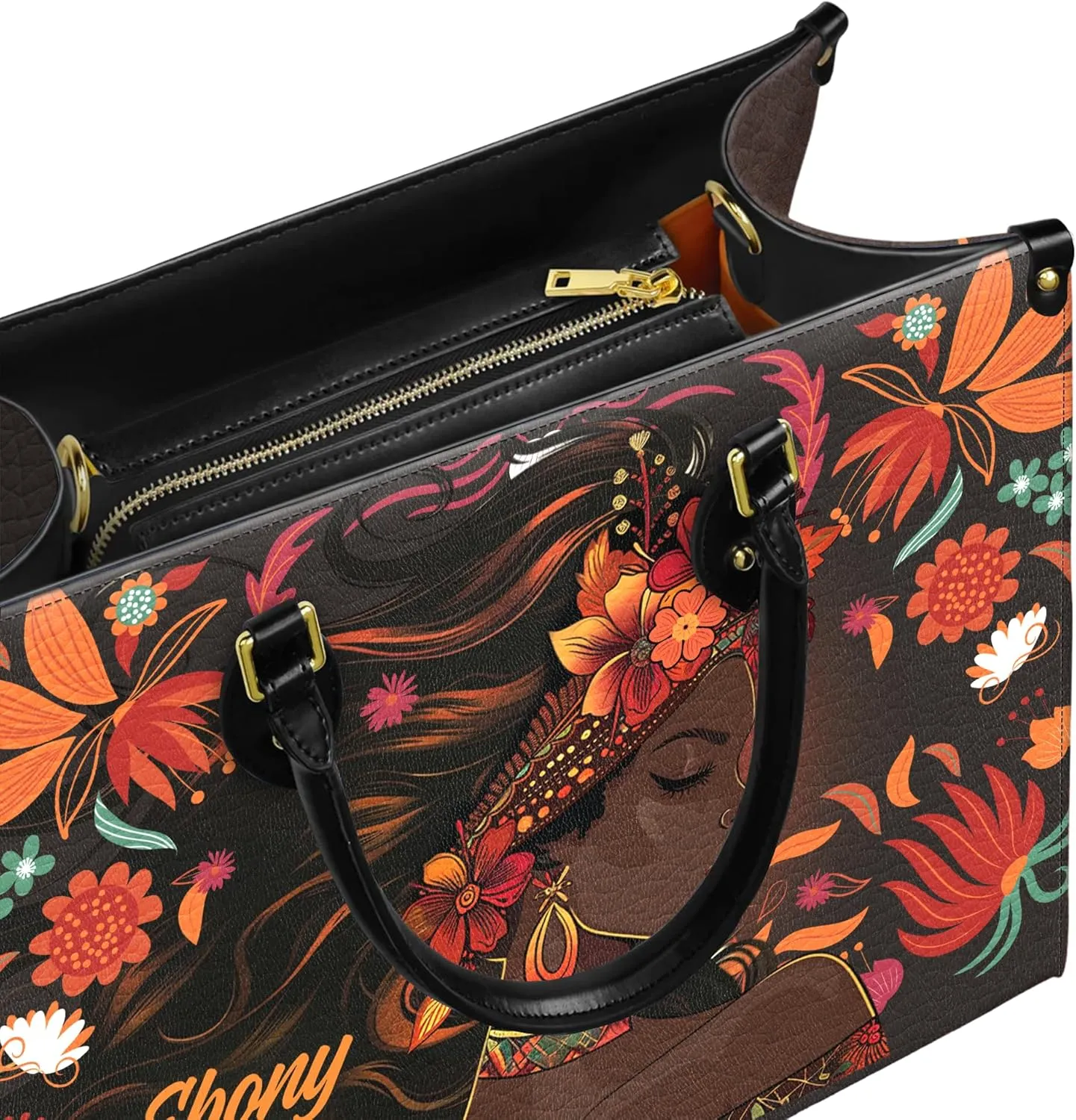 Personalized Leather Handbag with Zipper for African American Woman, Custom Purses Gift For Black Women, Mother's Day Gift