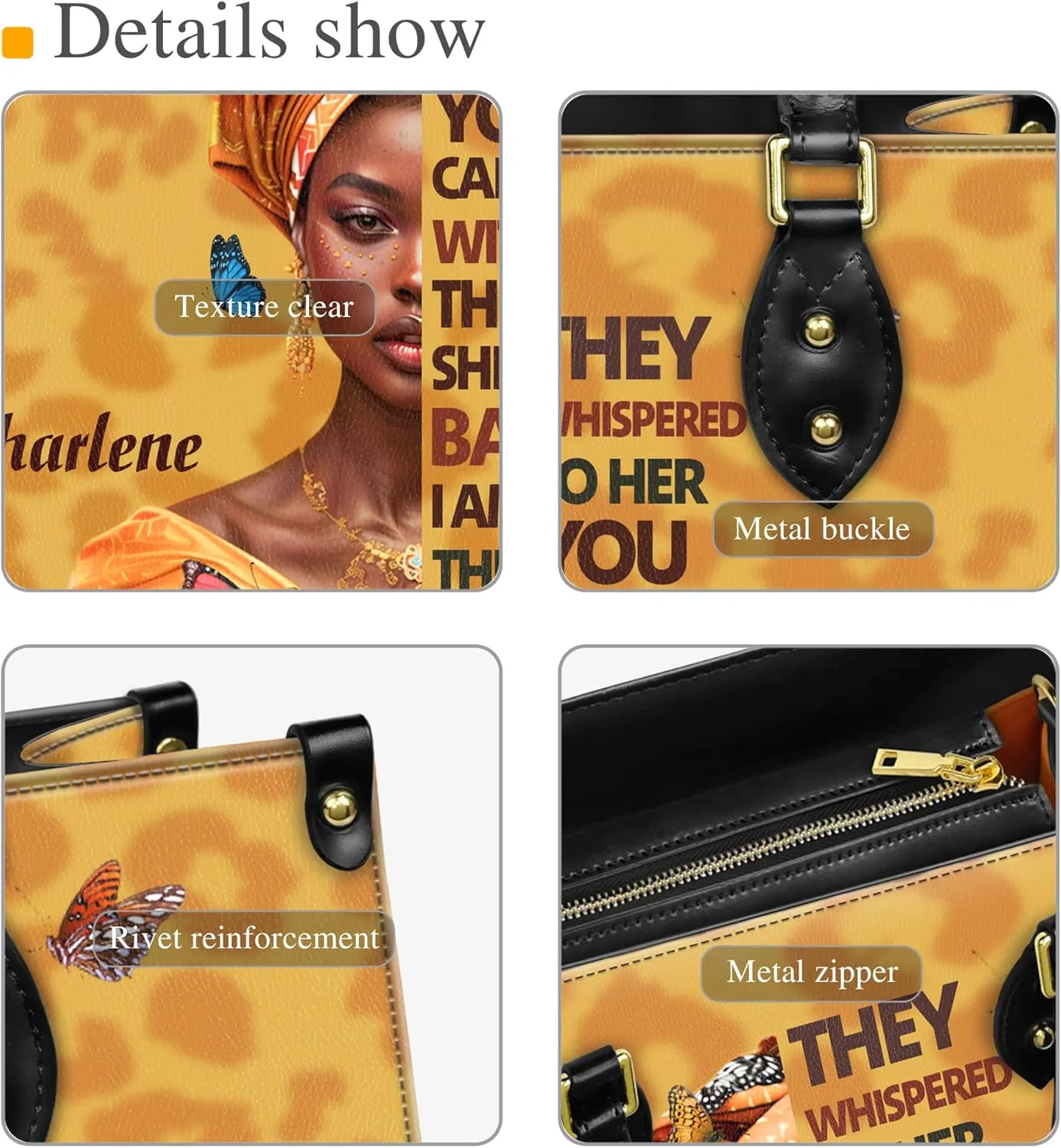 Personalized Leather Handbag with Zipper for African American Woman, Custom Purses Gift For Black Women, Mother's Day Gift