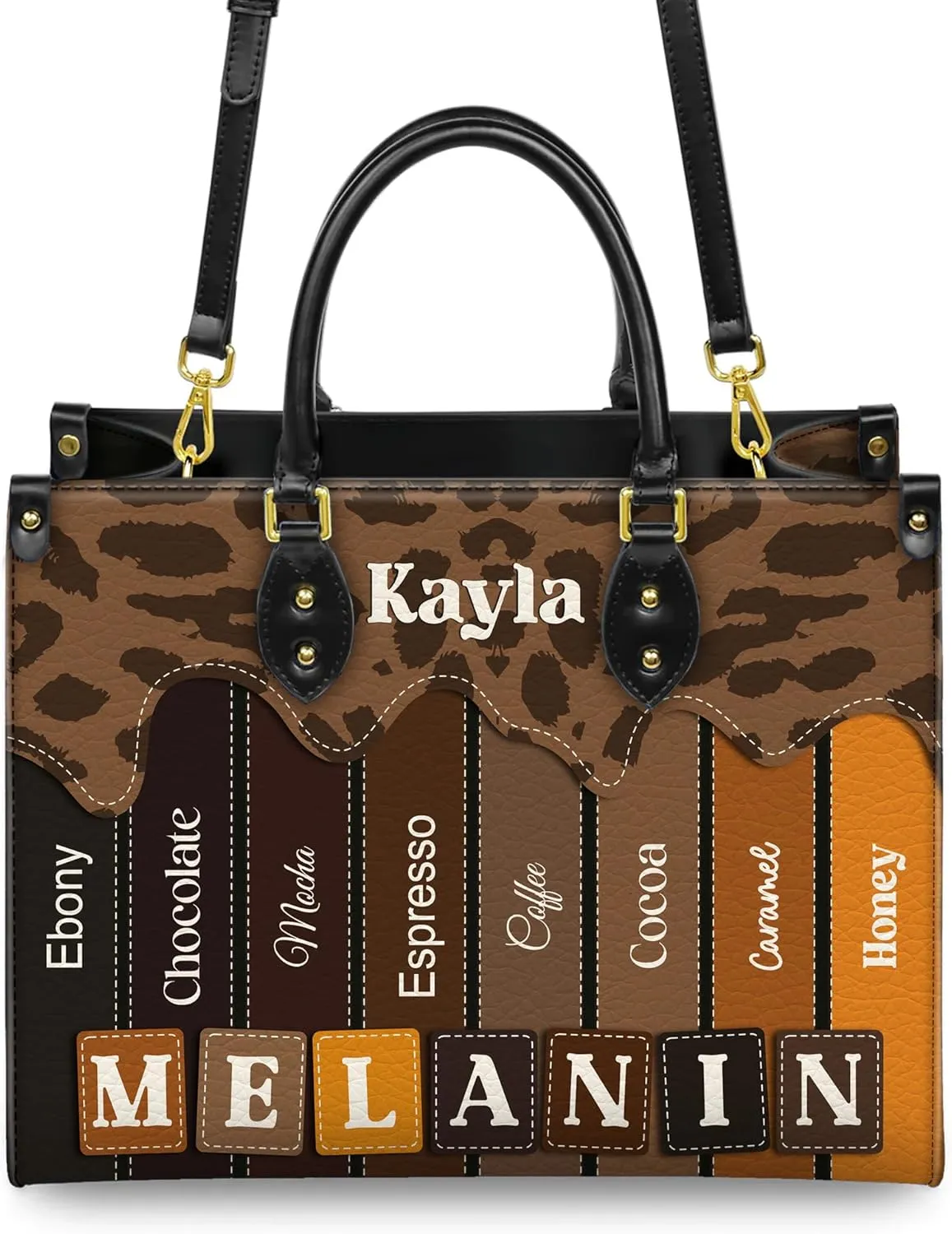 Personalized Leather Handbag with Zipper for African American Woman, Custom Purses Gift For Black Women, Mother's Day Gift