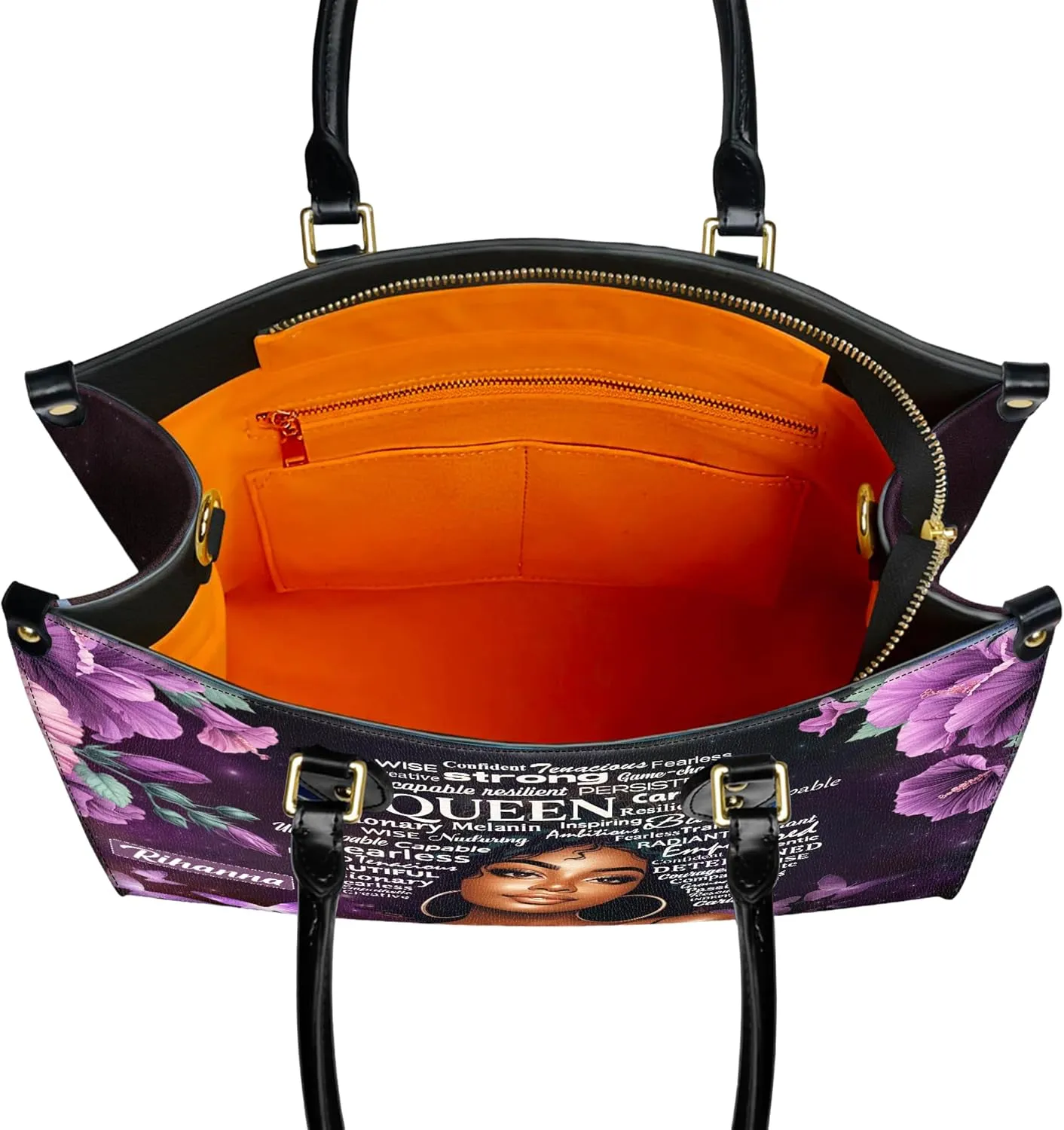 Personalized Leather Handbag with Zipper for African American Woman, Custom Purses Gift For Black Women, Mother's Day Gift