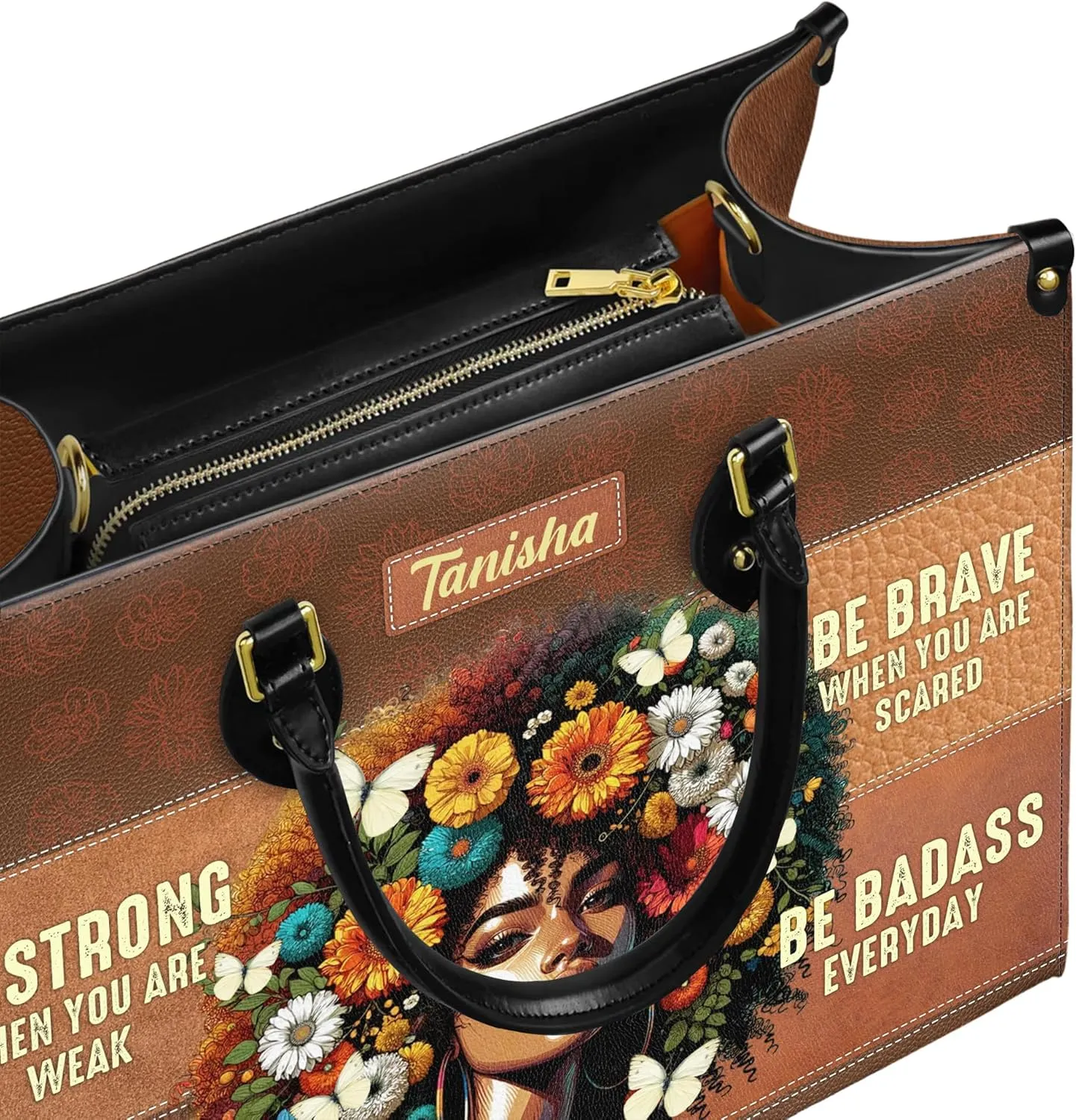 Personalized Leather Handbag with Zipper for African American Woman, Custom Purses Gift For Black Women, Mother's Day Gift
