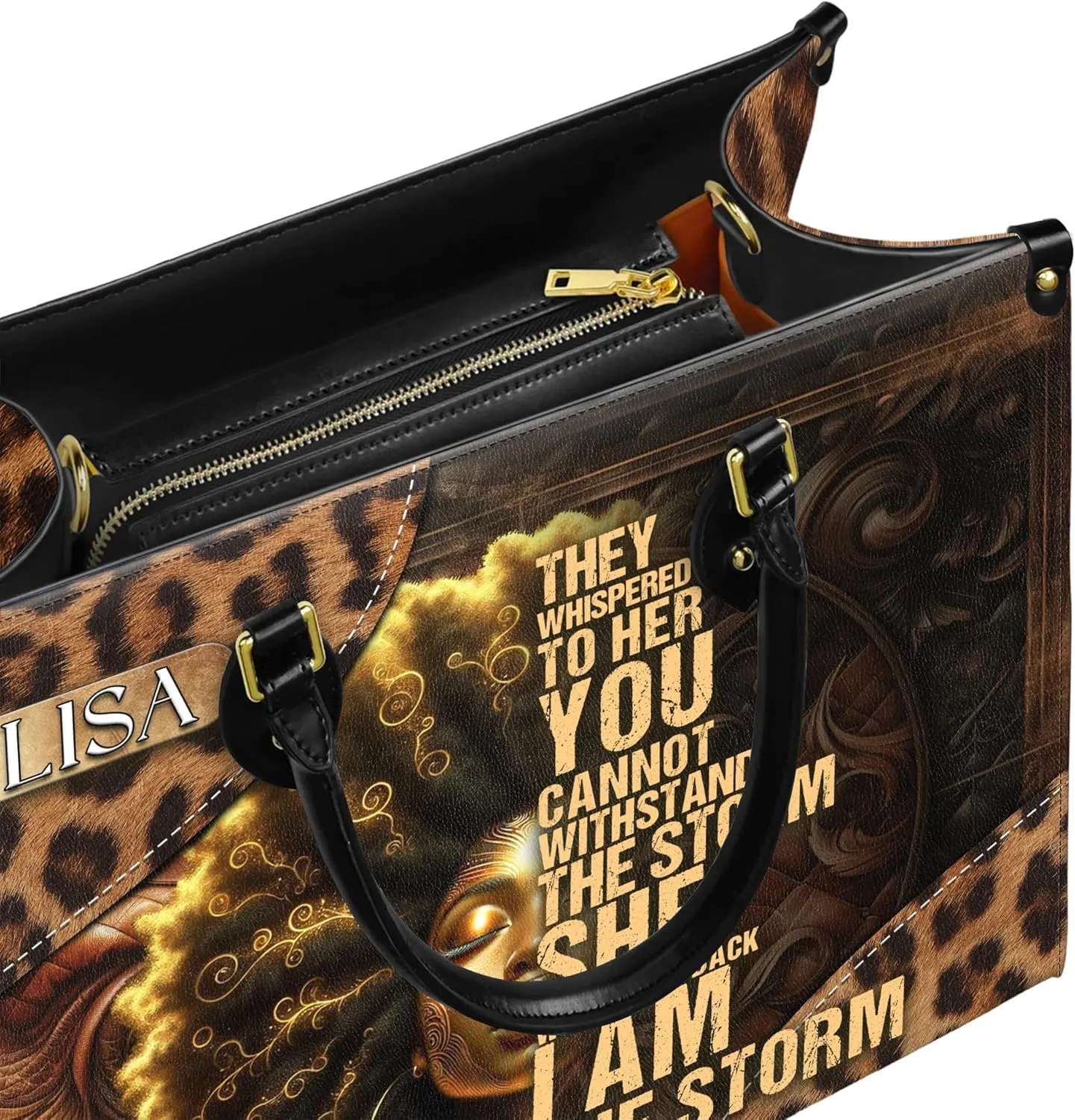 Personalized Leather Handbag with Zipper for African American Woman, Custom Purses Gift For Black Women, Mother's Day Gift