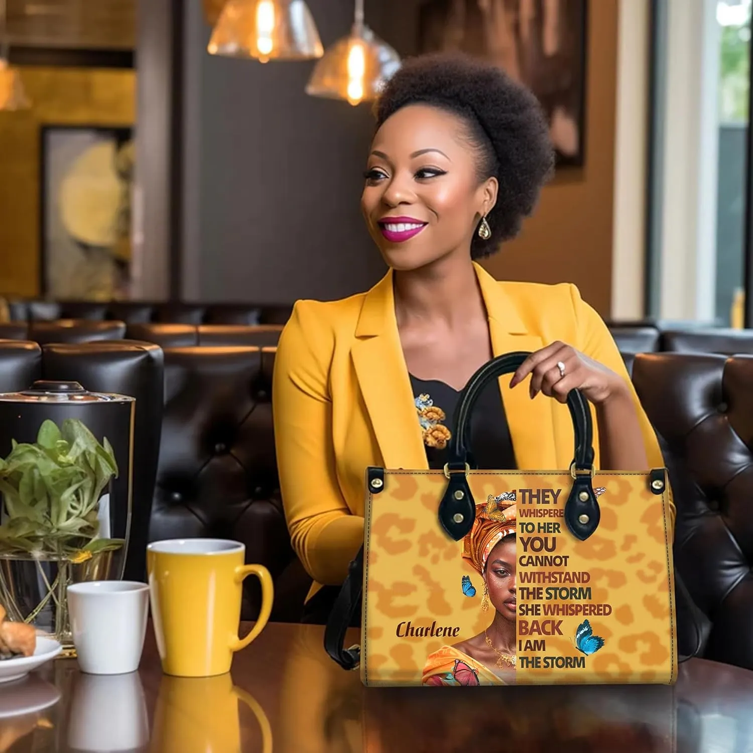 Personalized Leather Handbag with Zipper for African American Woman, Custom Purses Gift For Black Women, Mother's Day Gift