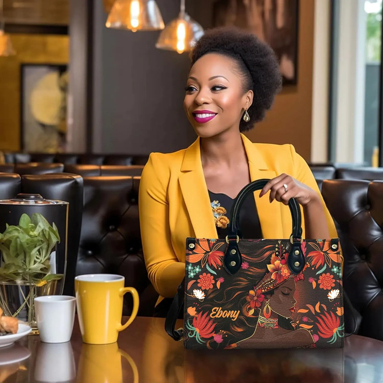 Personalized Leather Handbag with Zipper for African American Woman, Custom Purses Gift For Black Women, Mother's Day Gift