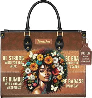 Personalized Leather Handbag with Zipper for African American Woman, Custom Purses Gift For Black Women, Mother's Day Gift