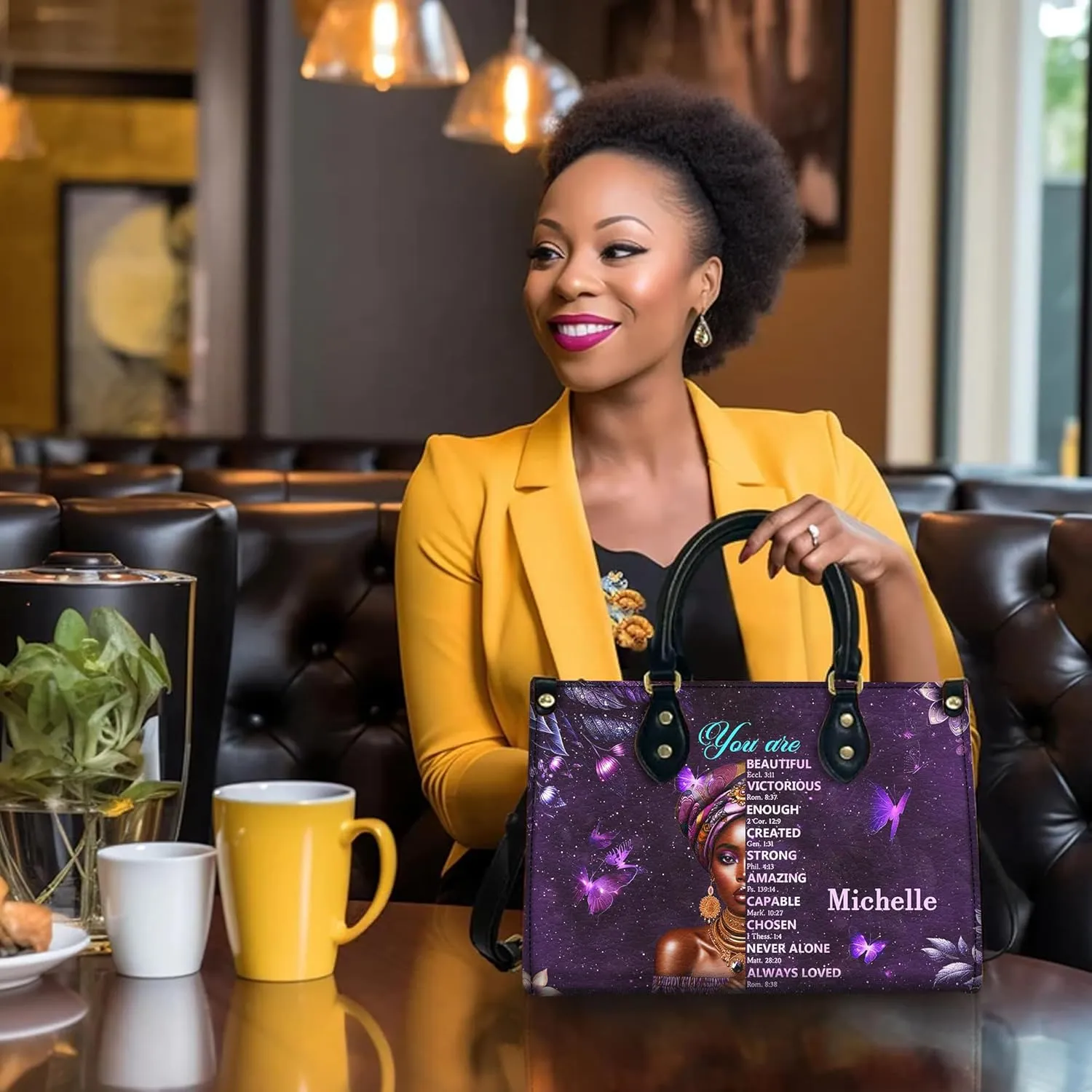 Personalized Leather Handbag with Zipper for African American Woman, Custom Purses Gift For Black Women, Mother's Day Gift