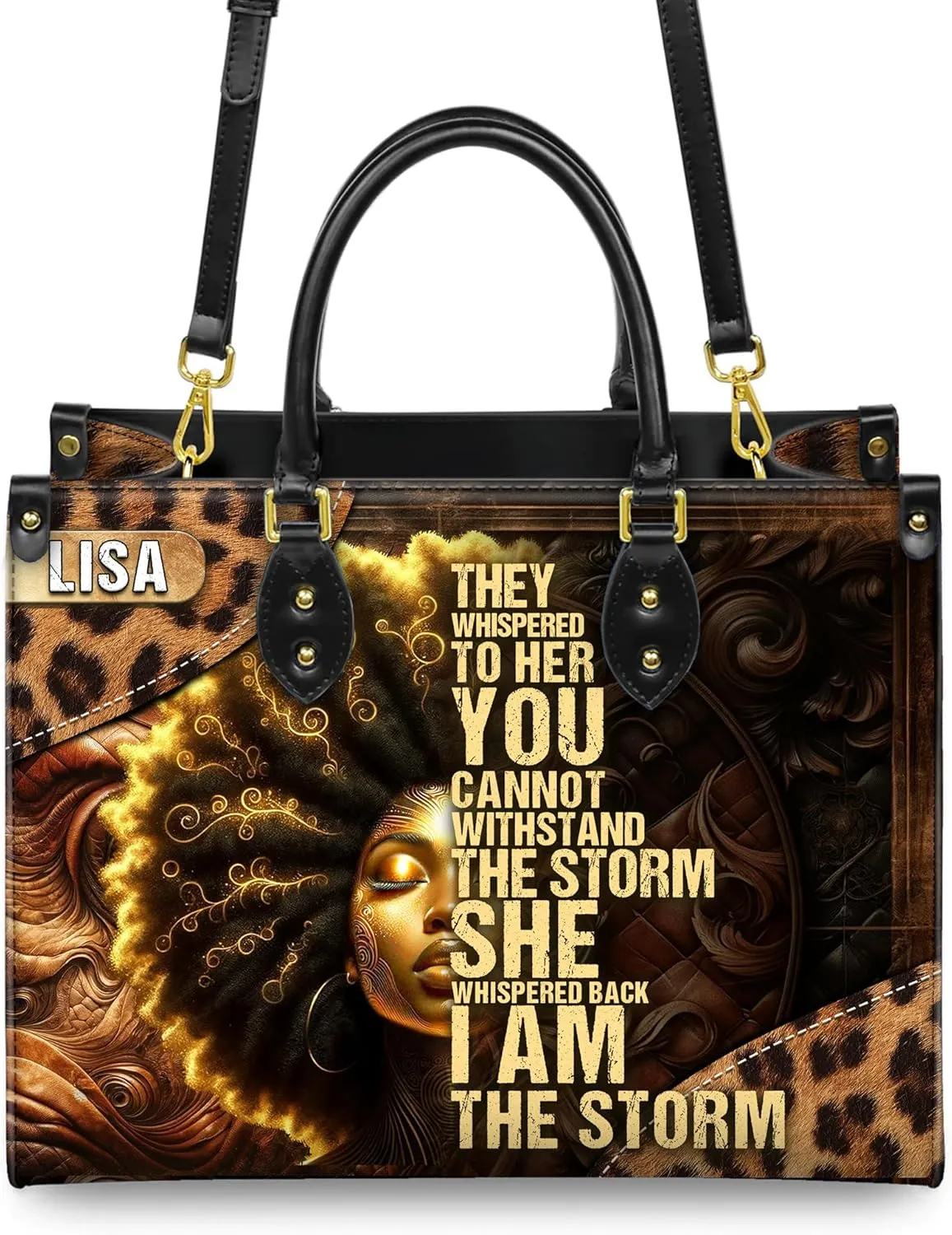 Personalized Leather Handbag with Zipper for African American Woman, Custom Purses Gift For Black Women, Mother's Day Gift